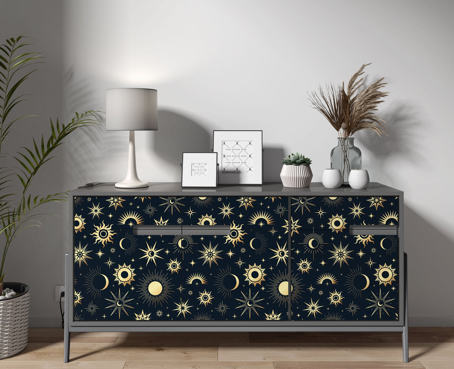 Gold Moon & Stars Vinyl Furniture Wrap