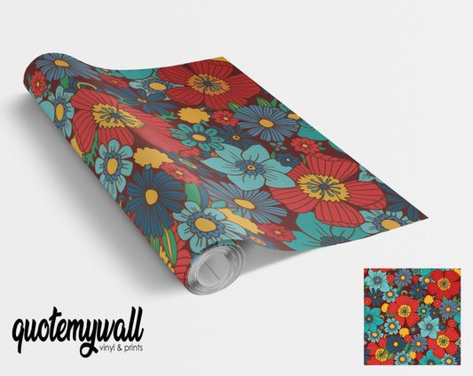 Retro Colourful Flower Pattern Vinyl Wrap