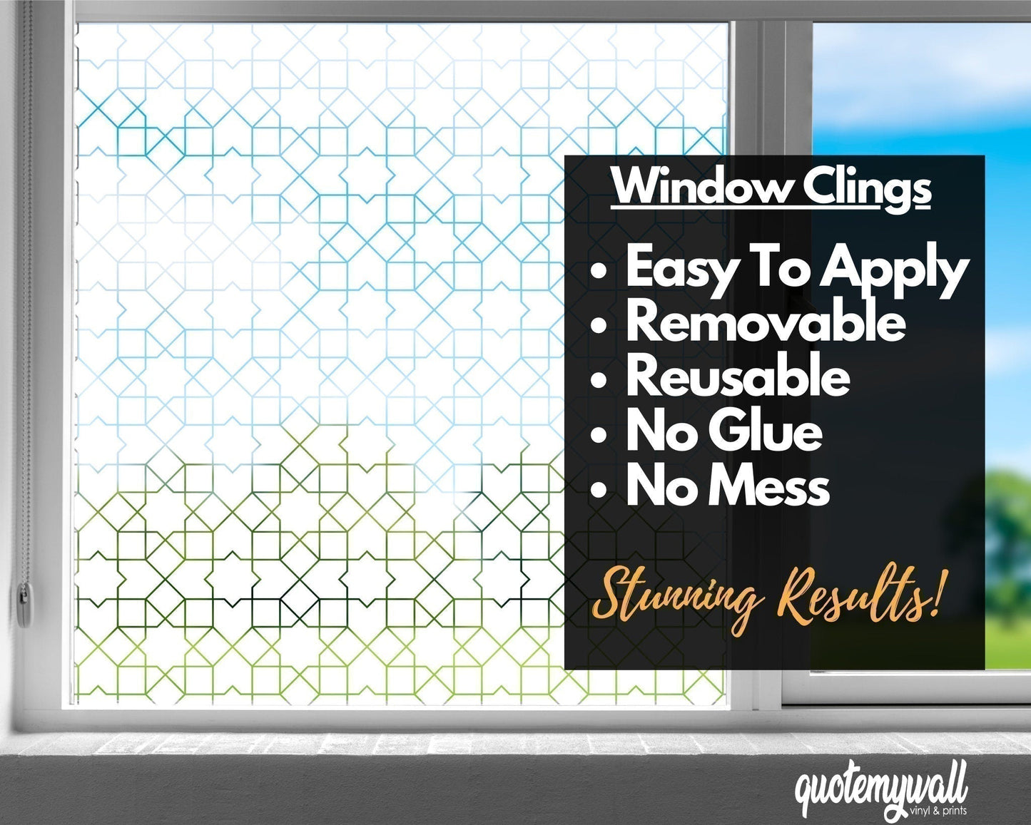 Geometric Decorative Pattern Window Privacy Film Cling Static Cling Glass Sticker Non Adhesive UV Heat Control Frosted Glass