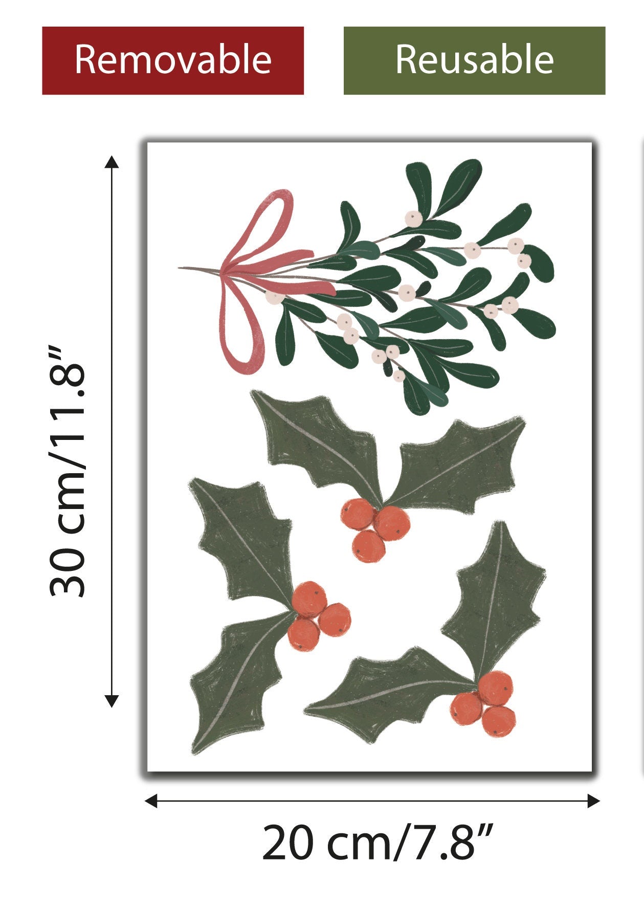 Christmas Holly & Mistletoe Window Stickers Decorations Xmas Decals