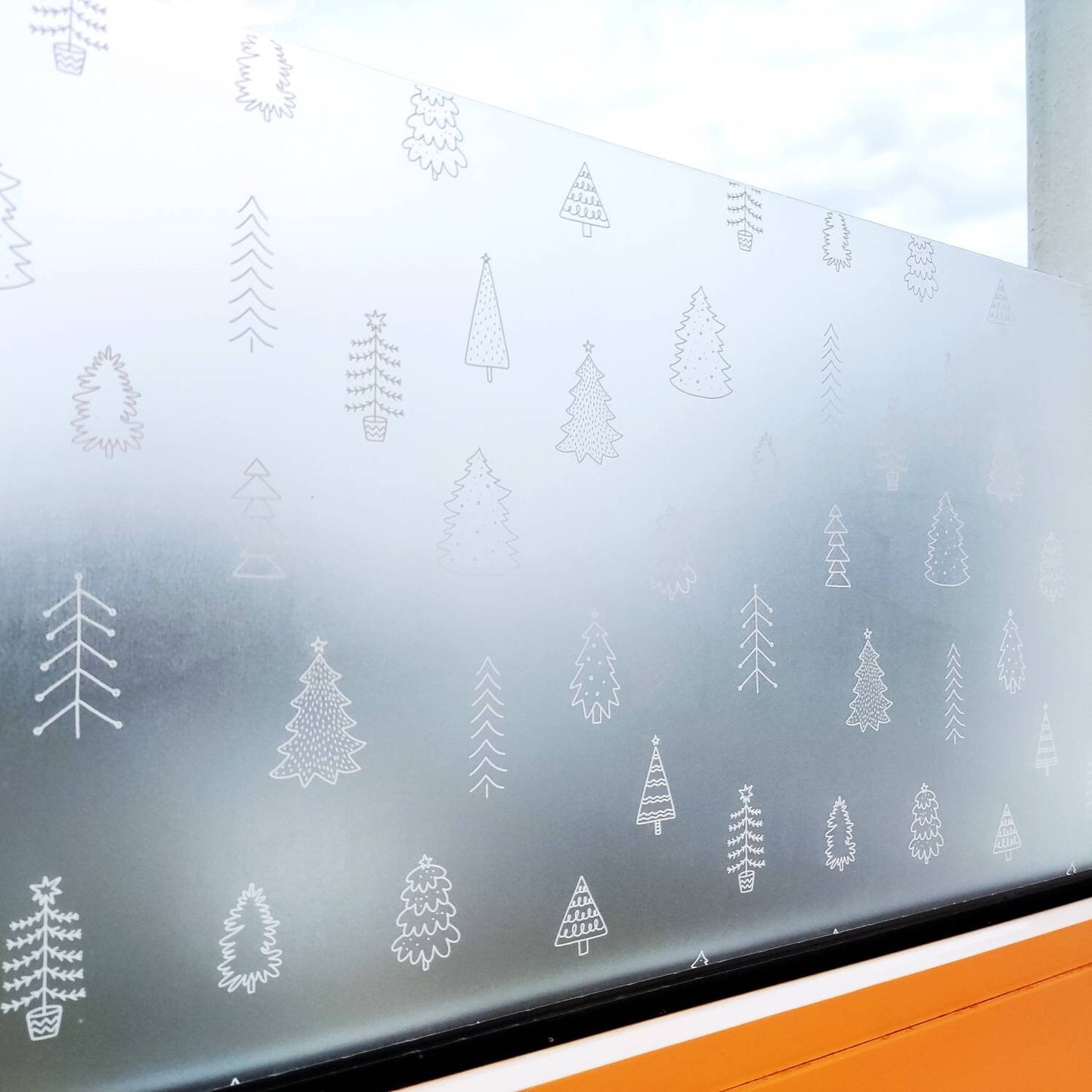 Doodle Christmas Tree Pattern Window Sticker, Christmas Window Privacy Film, Christmas Decorations, Holiday Decor Window Decals