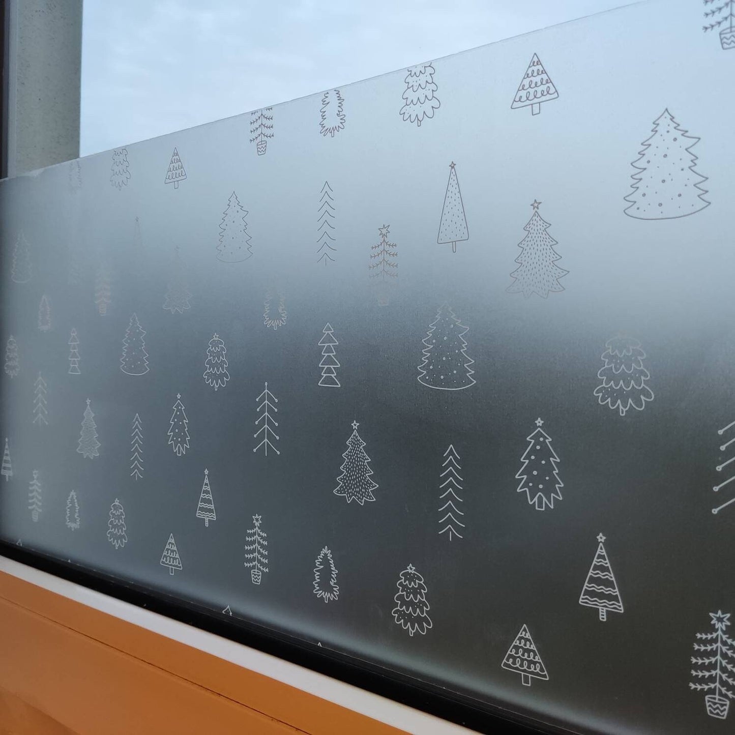 Doodle Christmas Tree Pattern Window Sticker, Christmas Window Privacy Film, Christmas Decorations, Holiday Decor Window Decals