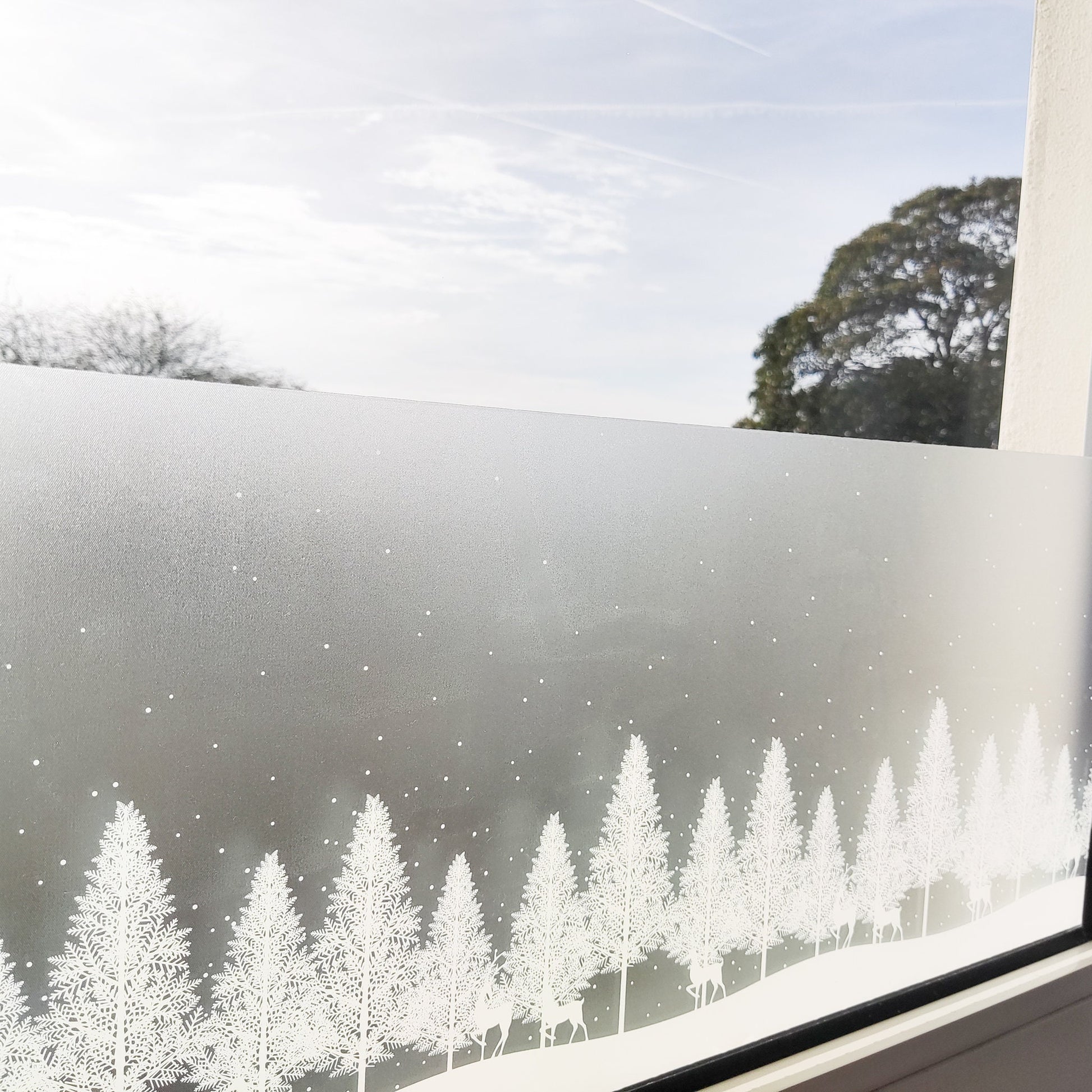 Christmas Window Privacy Film WIndow Decal Sticker Film winter Forest Trees Reindeers