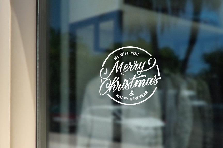 Merry Christmas Sign Snowflakes Shop Window Sticker Decal, Christmas Shop Sticker, Merry Christmas Cling, Happy New Year