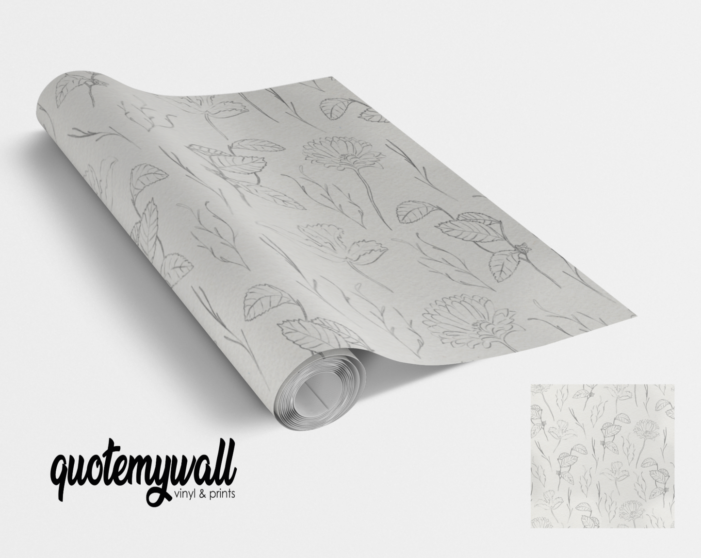 Grey Floral Leaf Outlines Vinyl Furniture Wrap