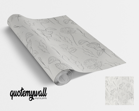 Grey Floral Leaf Outlines Vinyl Furniture Wrap