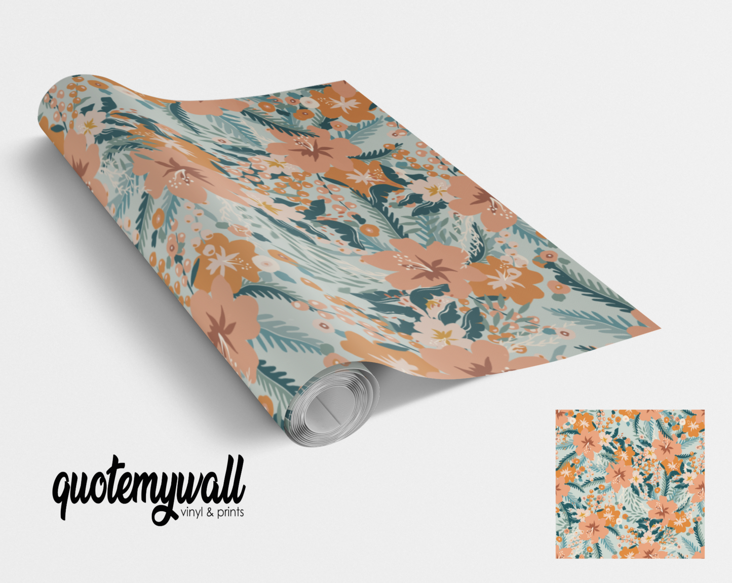 Pastel Peach & Green Floral Bouquet Self Adhesive Vinyl