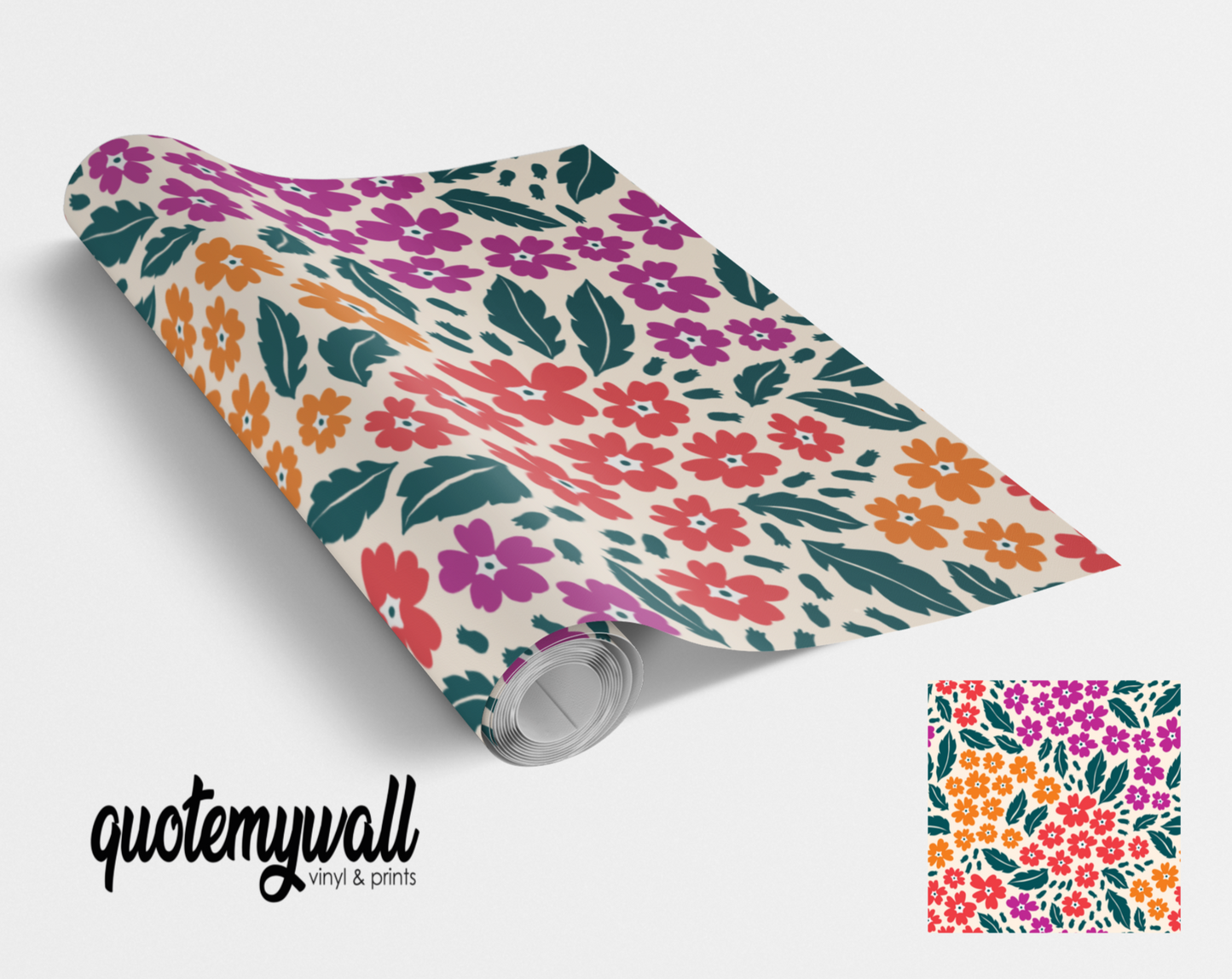 Mini Ditsy Red Orange Red Flowers Self Adhesive Vinyl