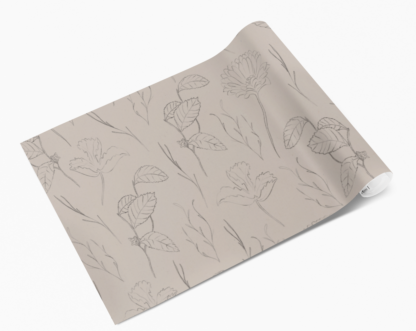 Beige Lemon Leaf Outlines Self Adhesive Vinyl