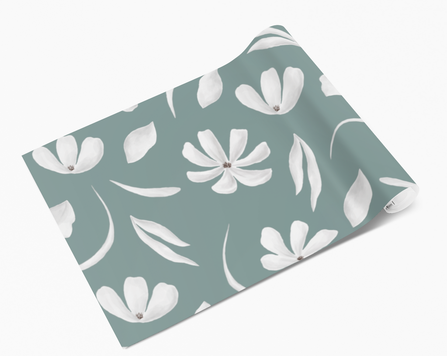 Teal White Flowers Petals Vinyl Furniture Wrap