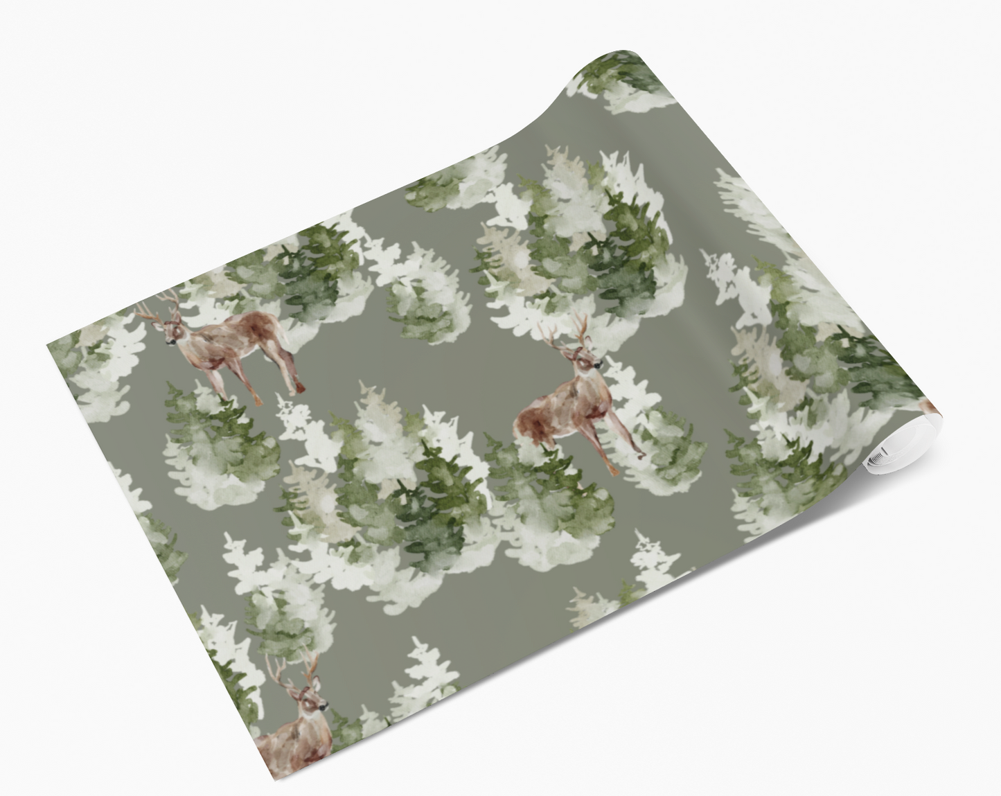 Dark Green Watercolour Forest Stag Scene Self Adhesive Vinyl