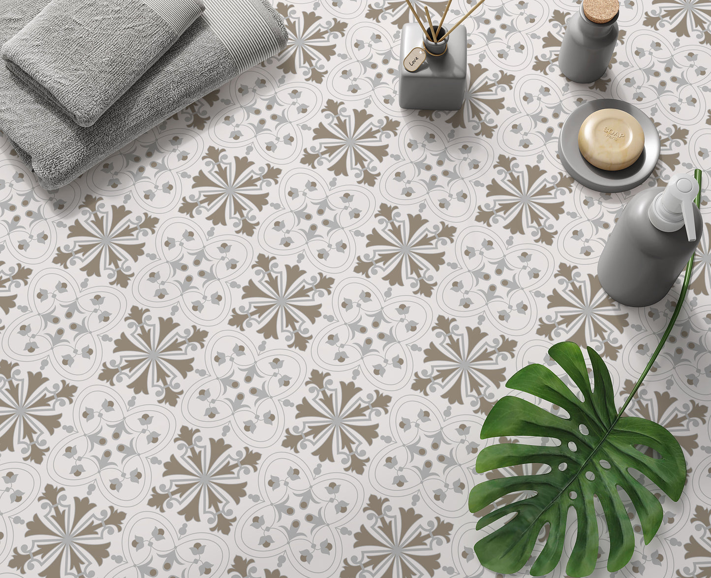 Greige Art Deco Floor & Wall Tile Stickers