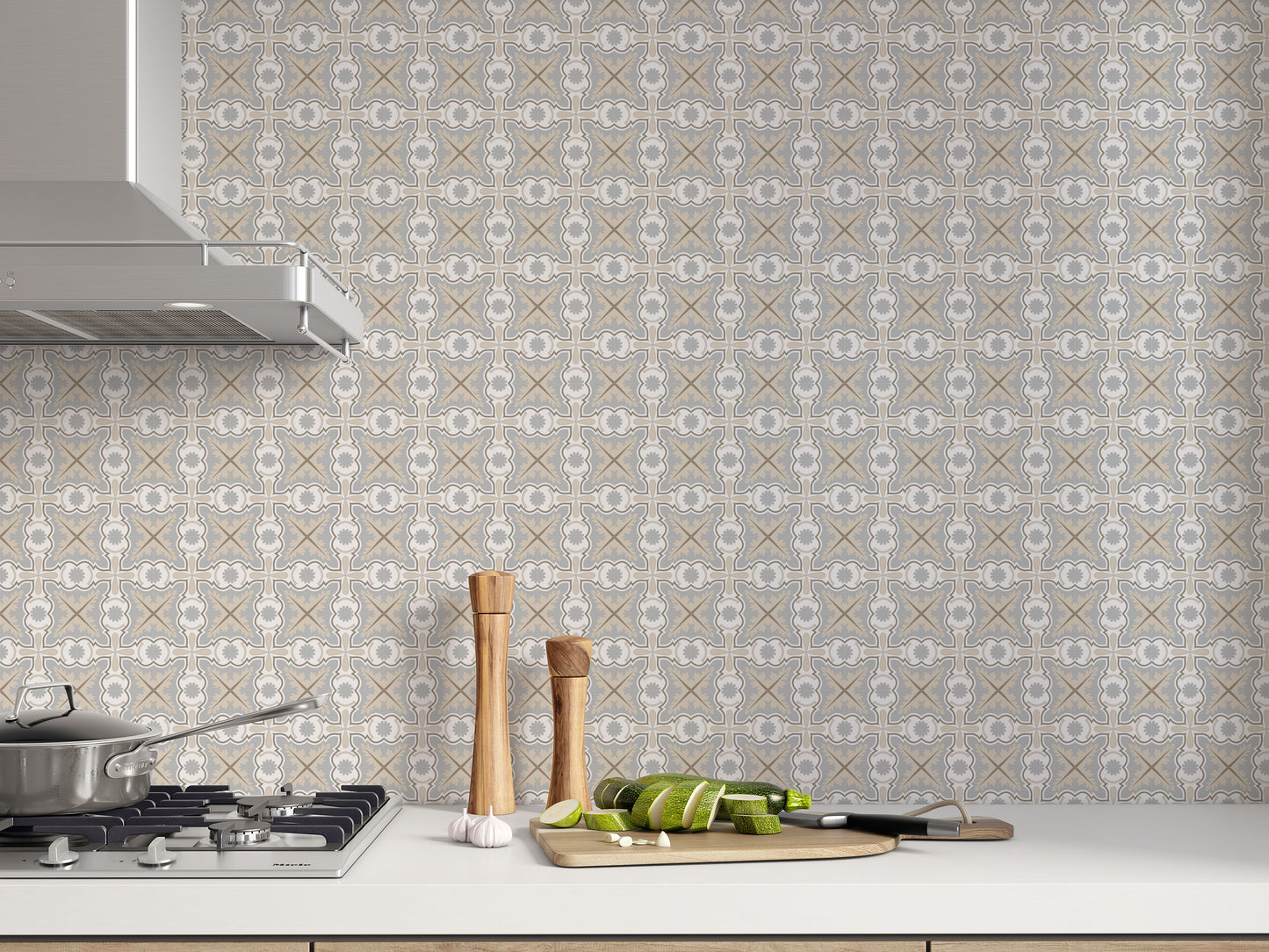 Grey Beige Art Deco Square Removable Tile Stickers