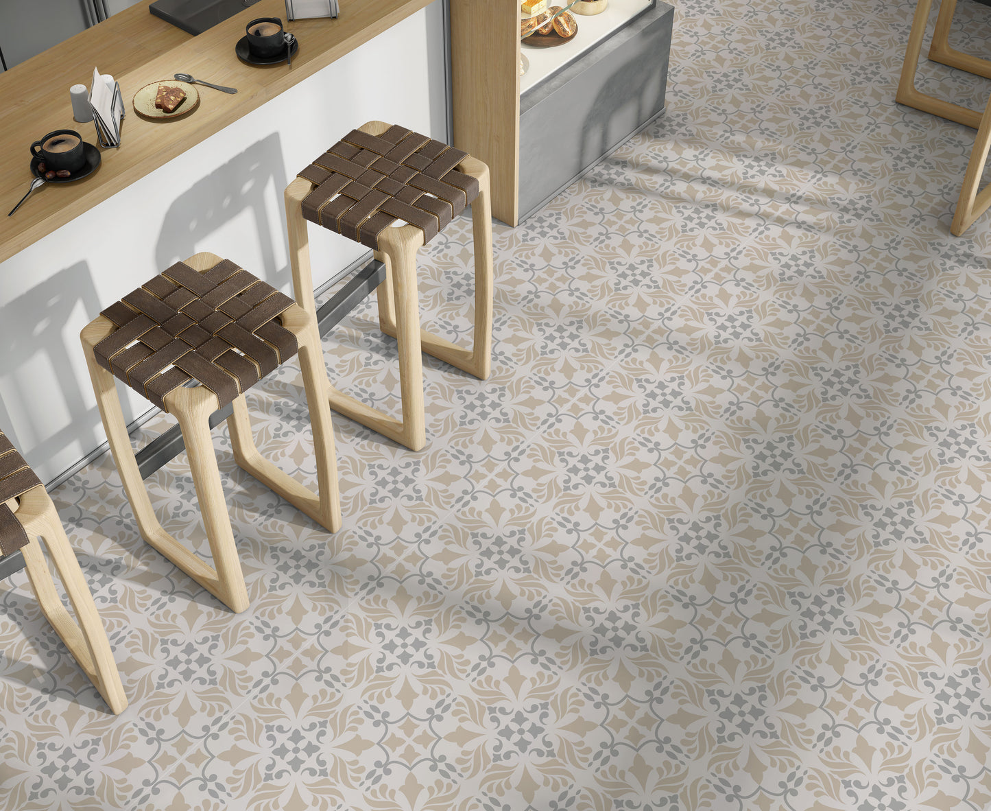 Beige Grey Damask Removable Tile Stickers