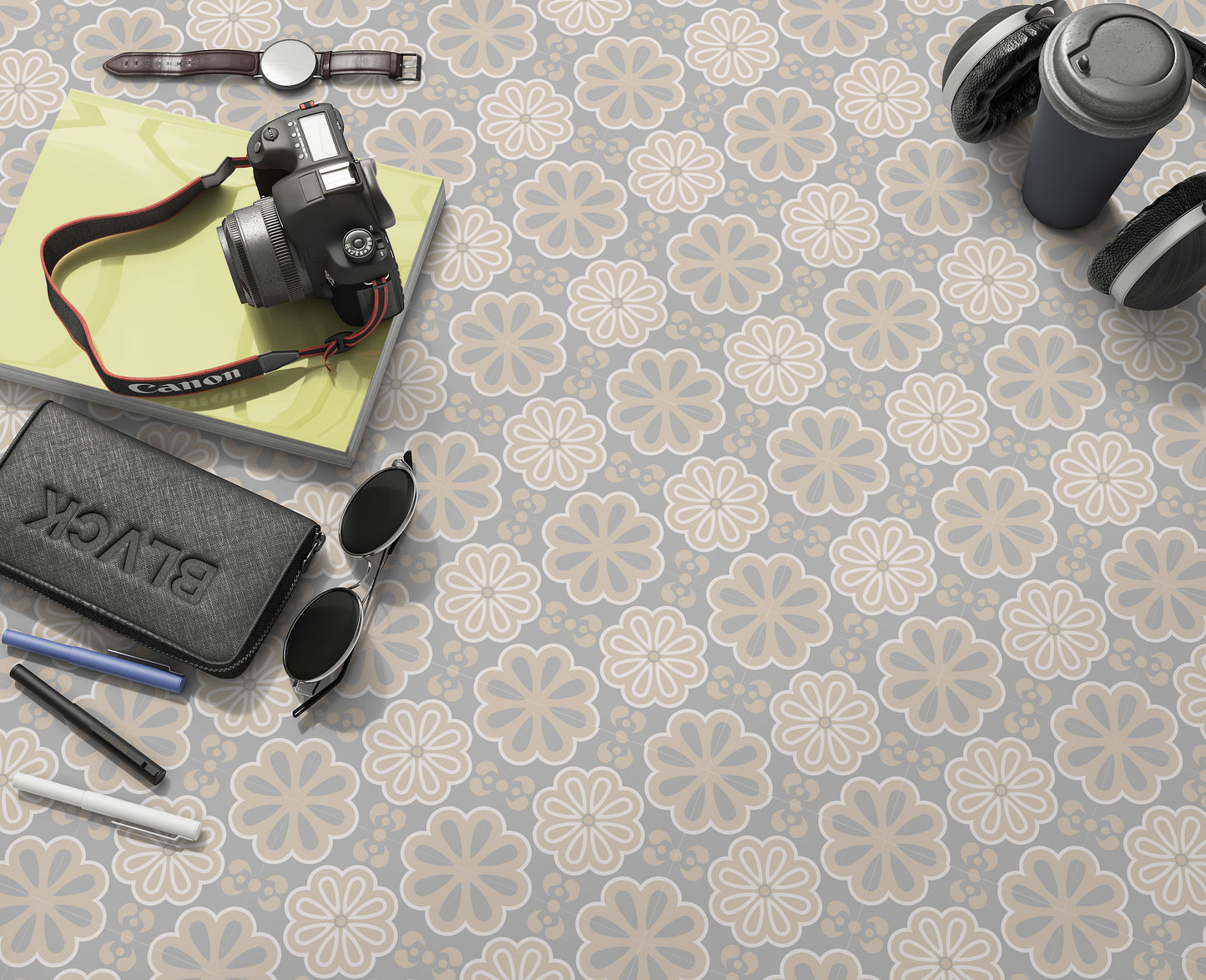Cream Grey Flower Floor & Wall Tile Stickers