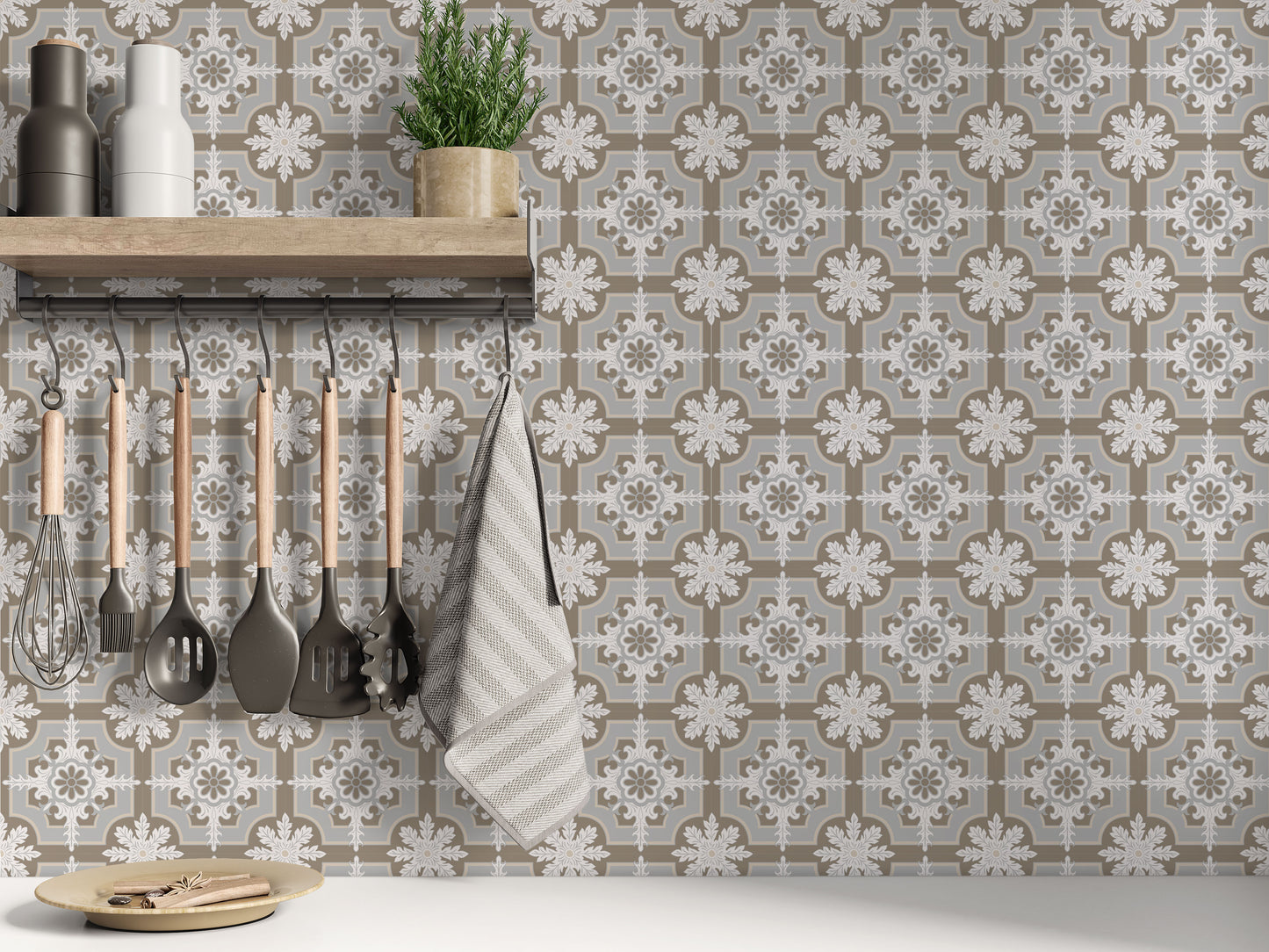 Taupe Slate Snowflake Removeable Spanish Tile Stickers