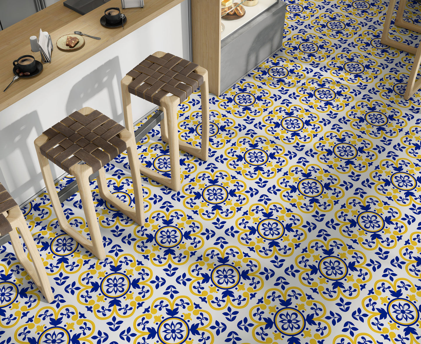 Yellow Blue Flower Peel & Stick Tile Stickers