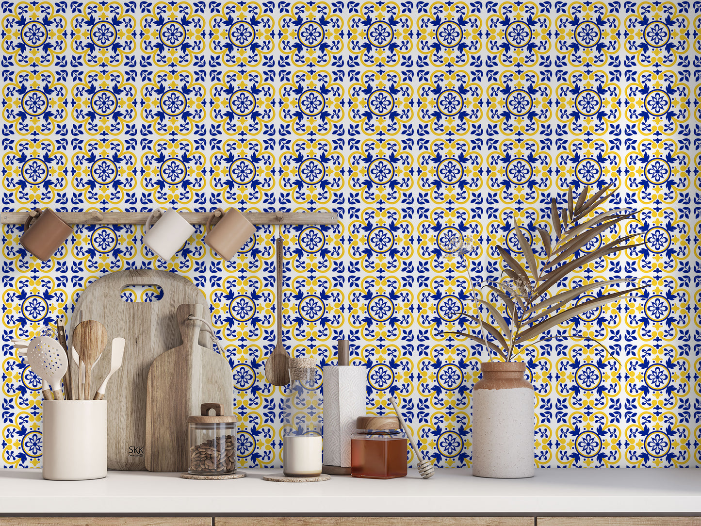 Yellow Blue Flower Peel & Stick Tile Stickers