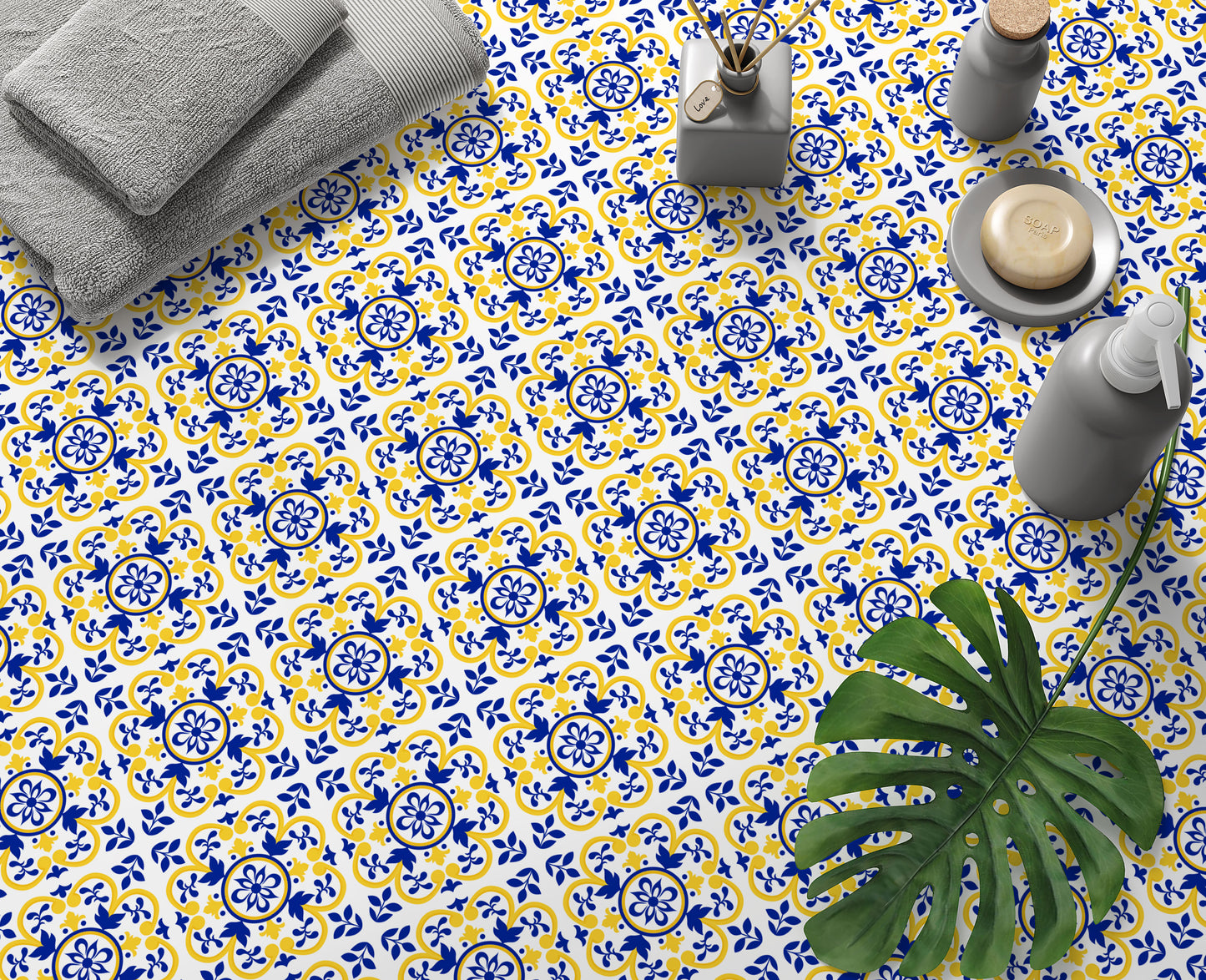 Yellow Blue Flower Peel & Stick Tile Stickers