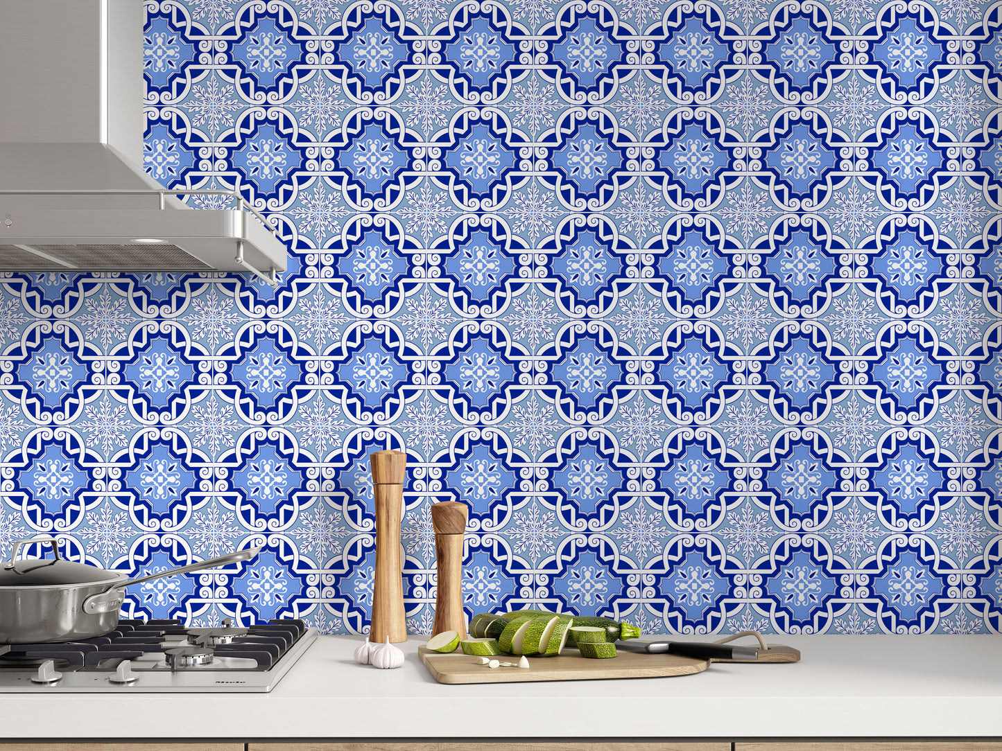 Powder Blue Fancy Deco Floor & Wall Tile Stickers