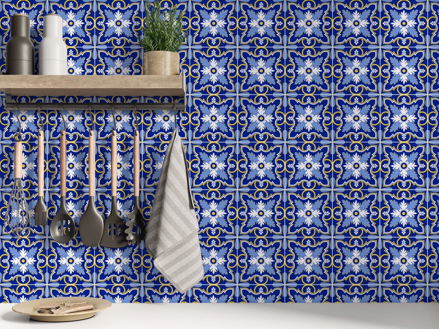 Blue Tone Fancy Decorative Peel & Stick Tile Stickers