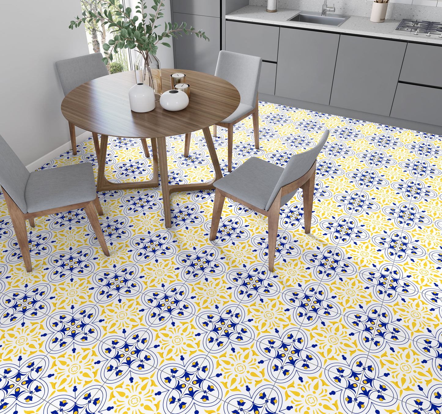 Blue & Yellow Tiny Flower Decorative Floor & Wall Tile Stickers