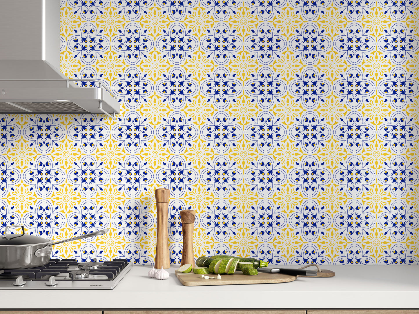 Blue & Yellow Tiny Flower Decorative Floor & Wall Tile Stickers