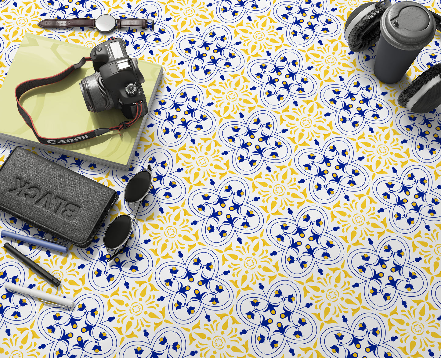 Blue & Yellow Tiny Flower Decorative Floor & Wall Tile Stickers
