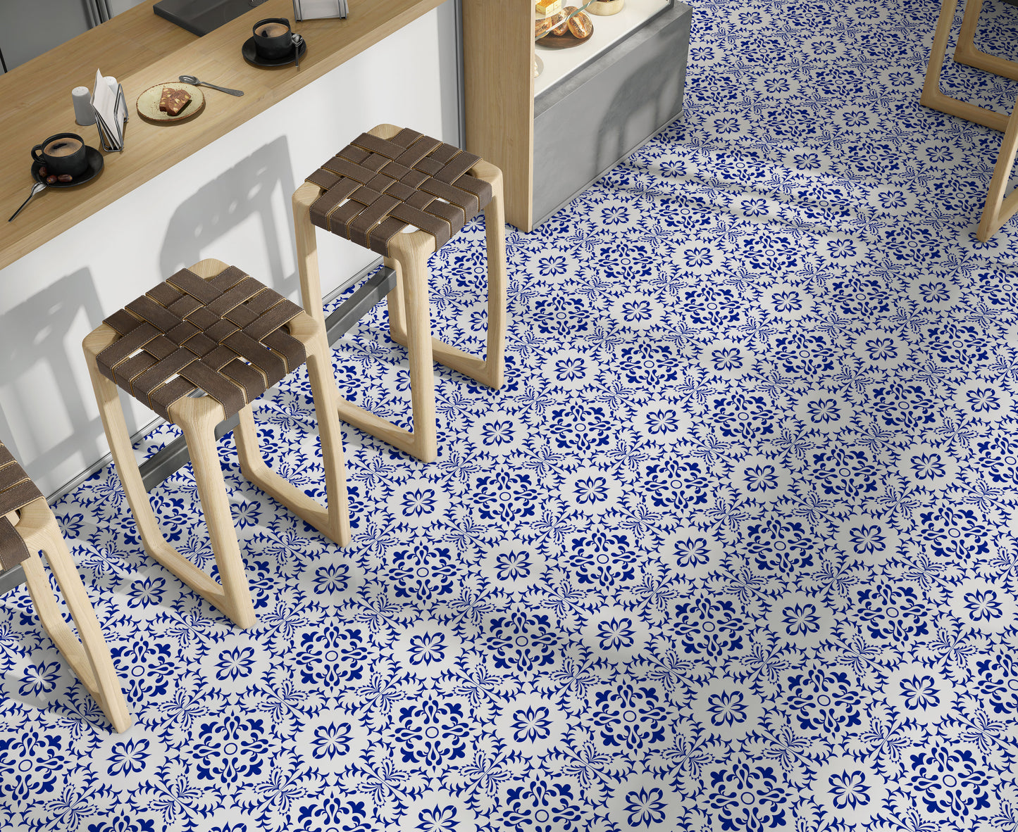 Blue Decorative Flourishing Pattern Removable Tile Stickers