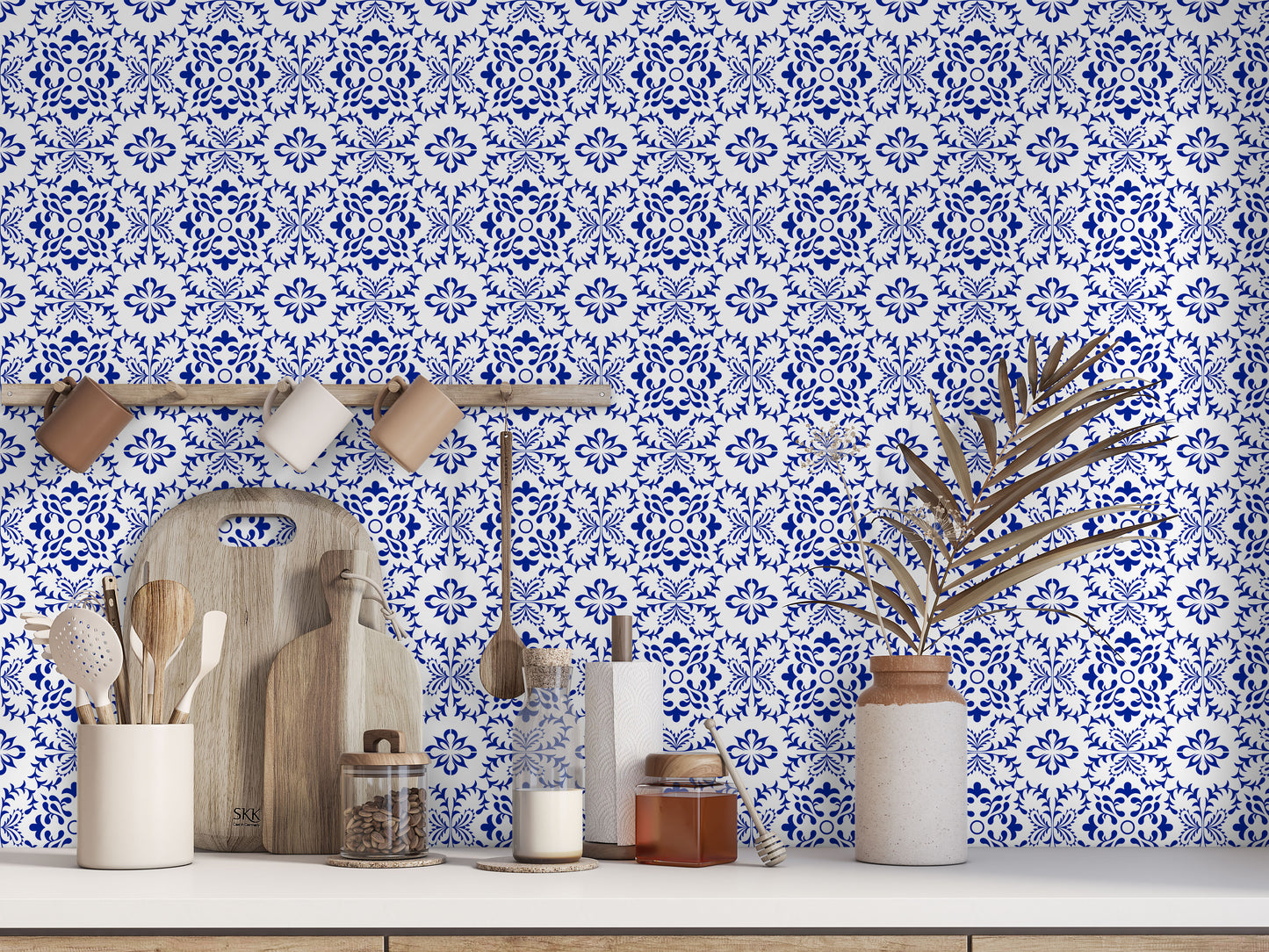 Blue Decorative Flourishing Pattern Removable Tile Stickers