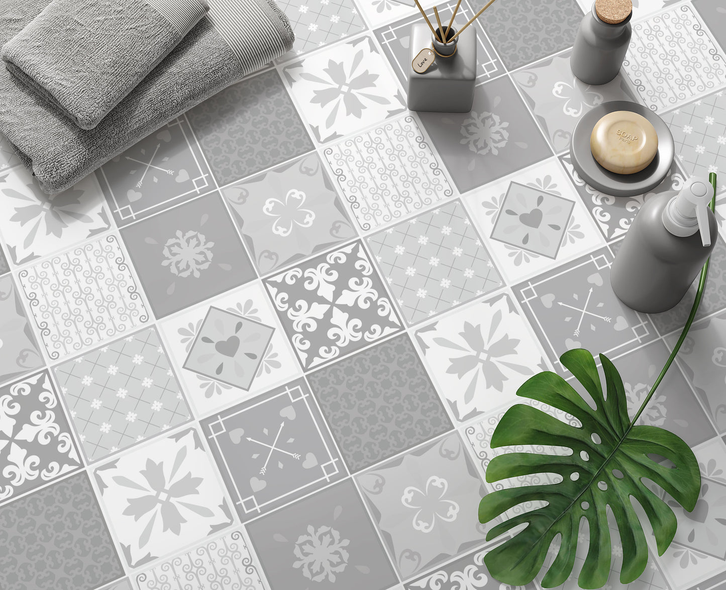 Mixed Grey Mosaic Moroccan Peel & Stick Tile Stickers
