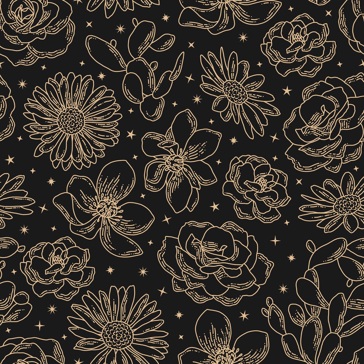 Black & Yellow Flower Outlines Self Adhesive Vinyl