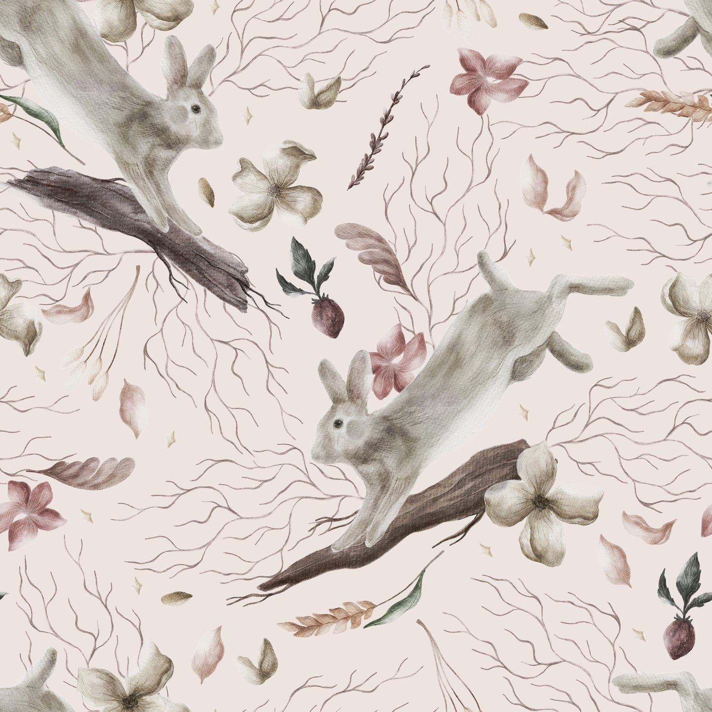 Blush Nature Rabbits Bunnies Self Adhesive Vinyl