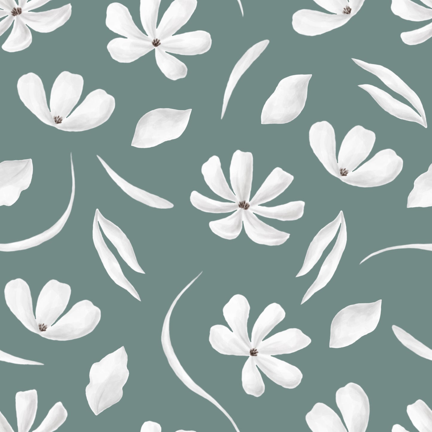 Teal White Flowers Petals Vinyl Furniture Wrap