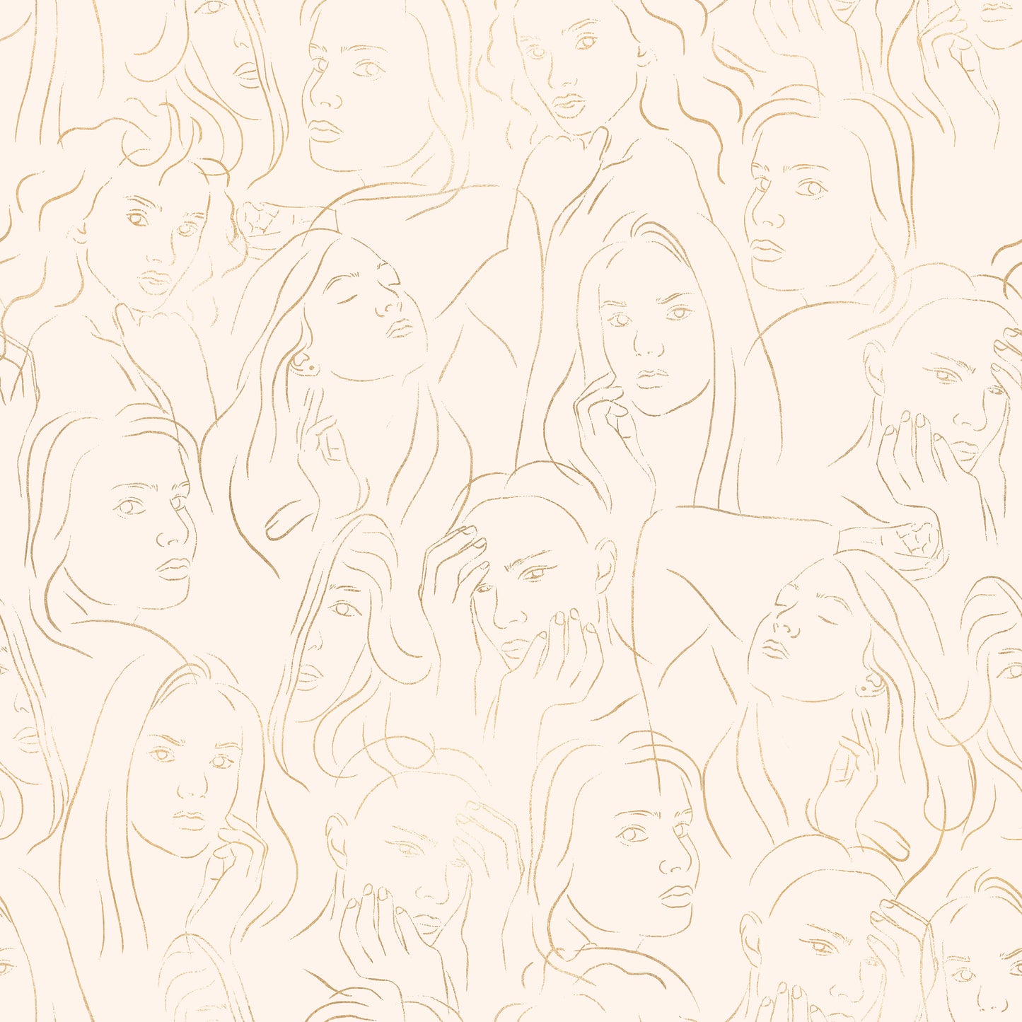 Cream Sketched Face Outline Portrait Vinyl Furniture Wrap