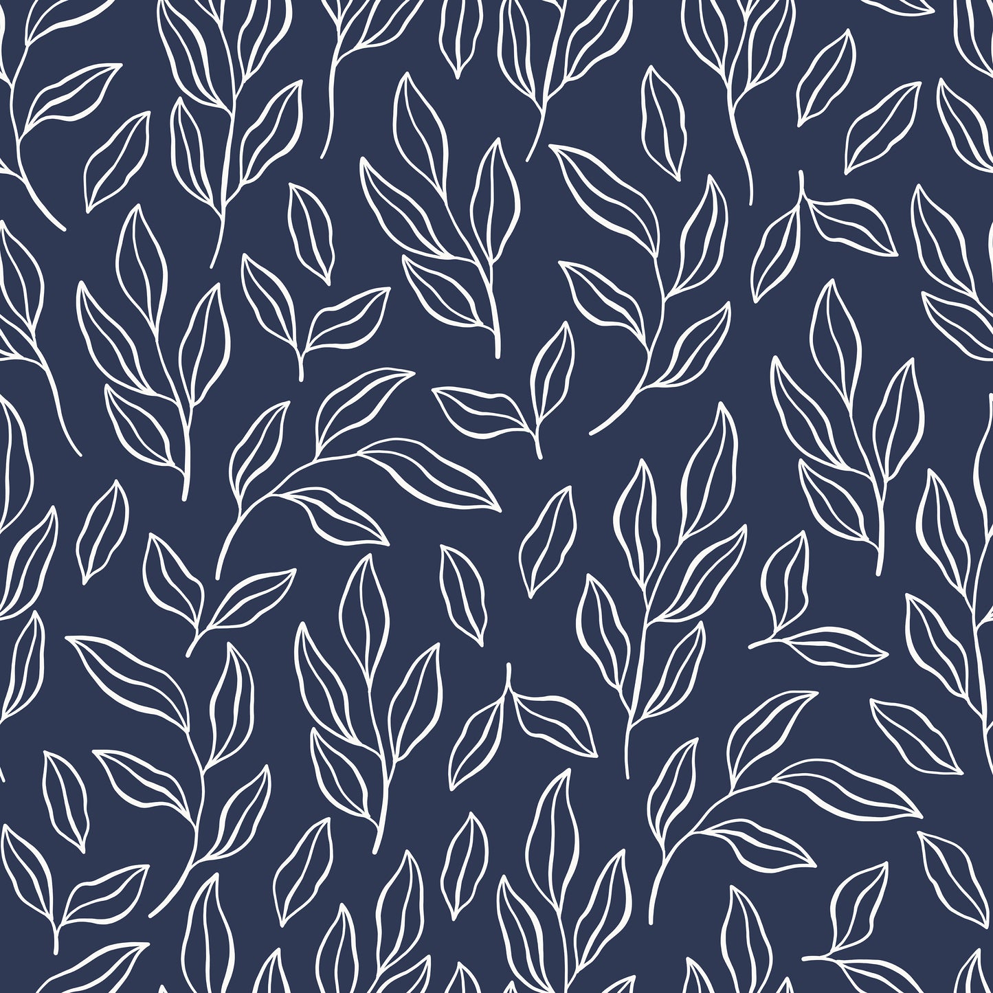 Navy White Hand Drawn Leaves Pattern Furniture Vinyl Wrap