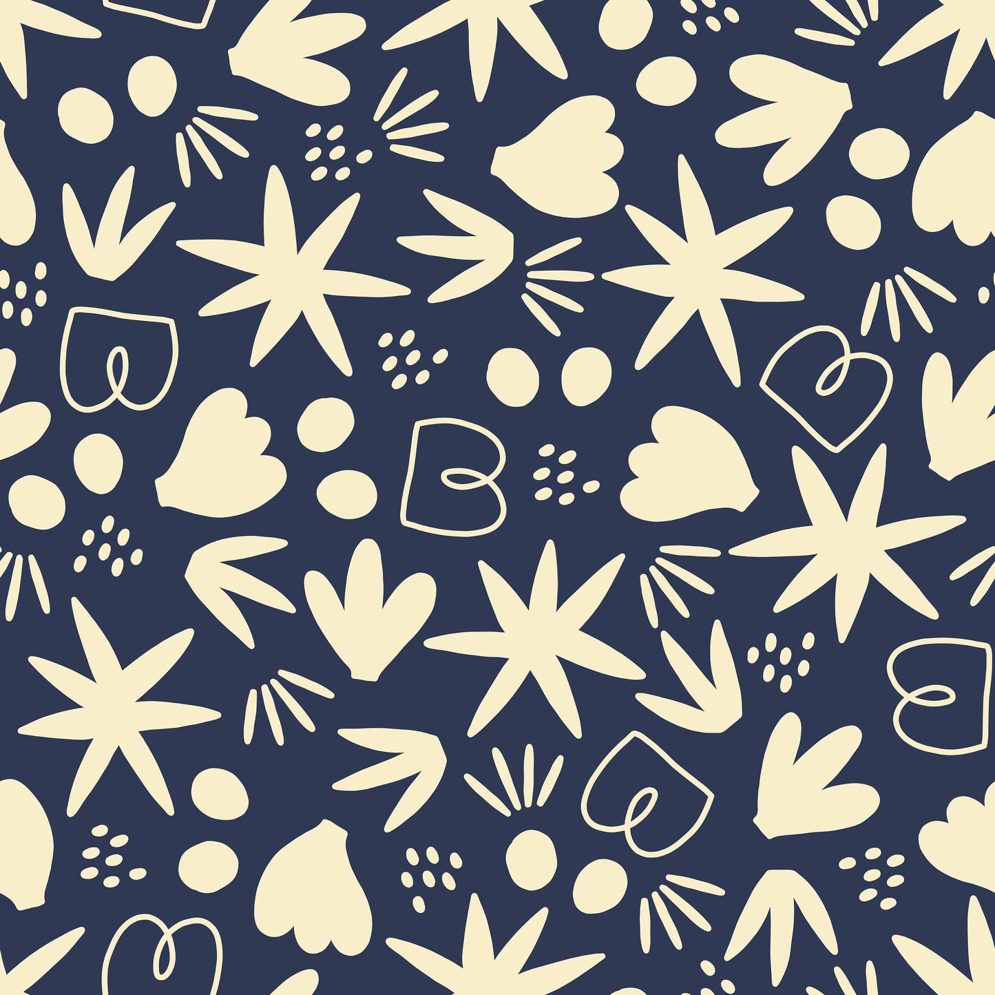 Navy Cream Doodle Shapes Self Adhesive Vinyl