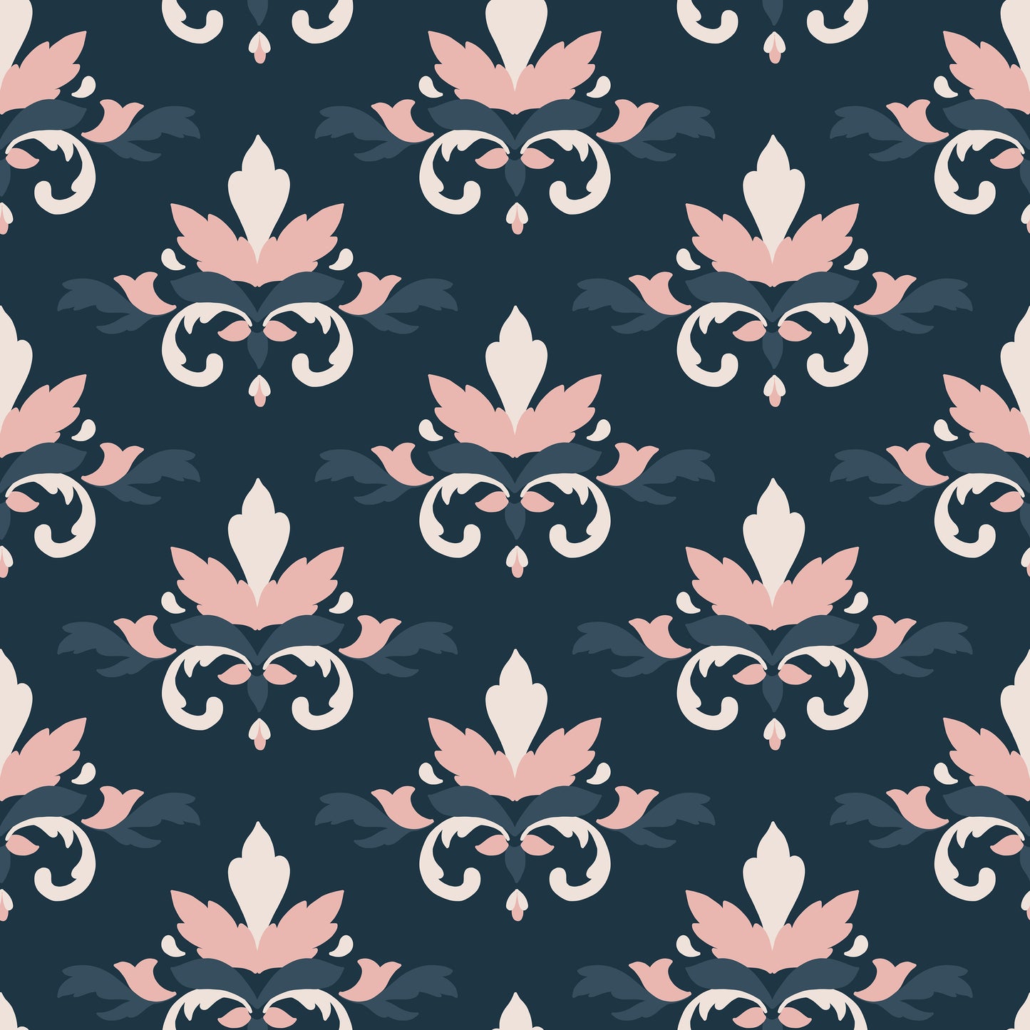 Navy Leaf Floral Pink Pattern Self Adhesive Vinyl