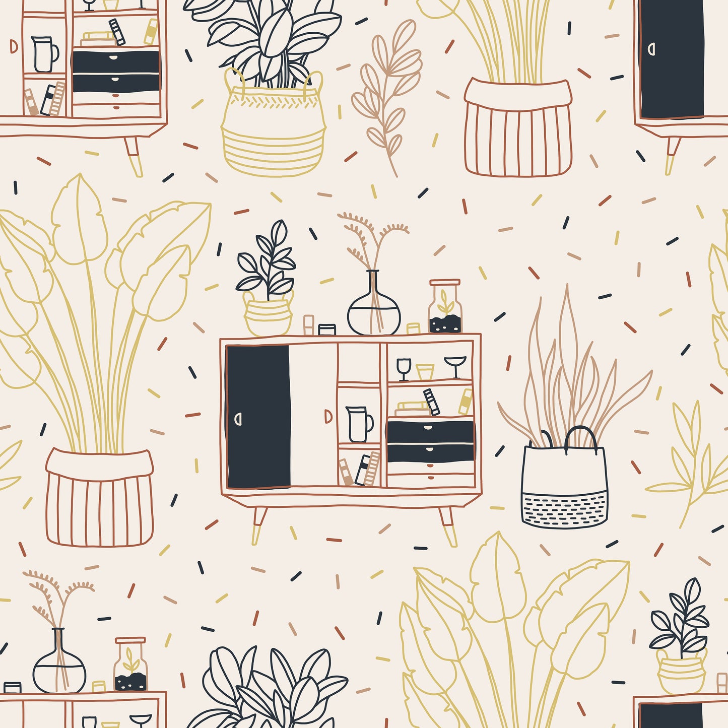 Plant Pots Sideboard Interior Neutral Self Adhesive Vinyl