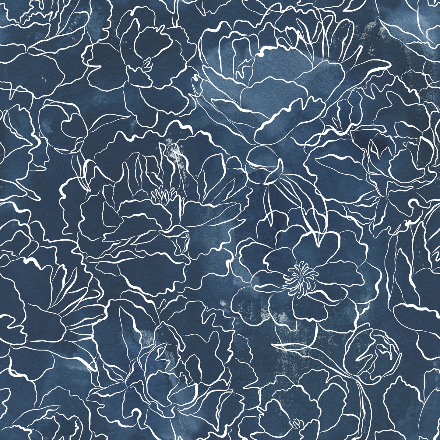Navy Squiggle Flowers Self Adhesive Vinyl