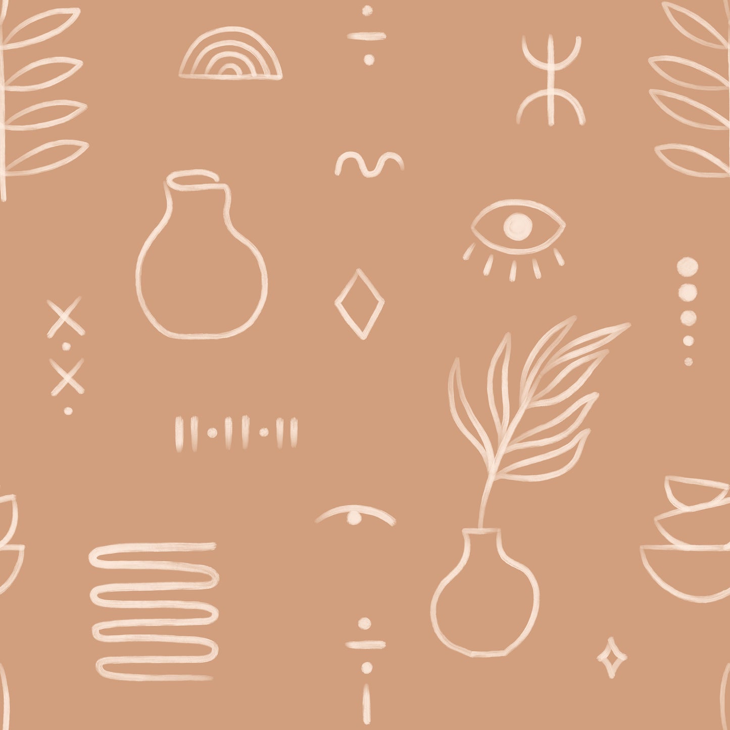 Light Brown Hand Drawn Pots Eyes Vinyl Furniture Wrap