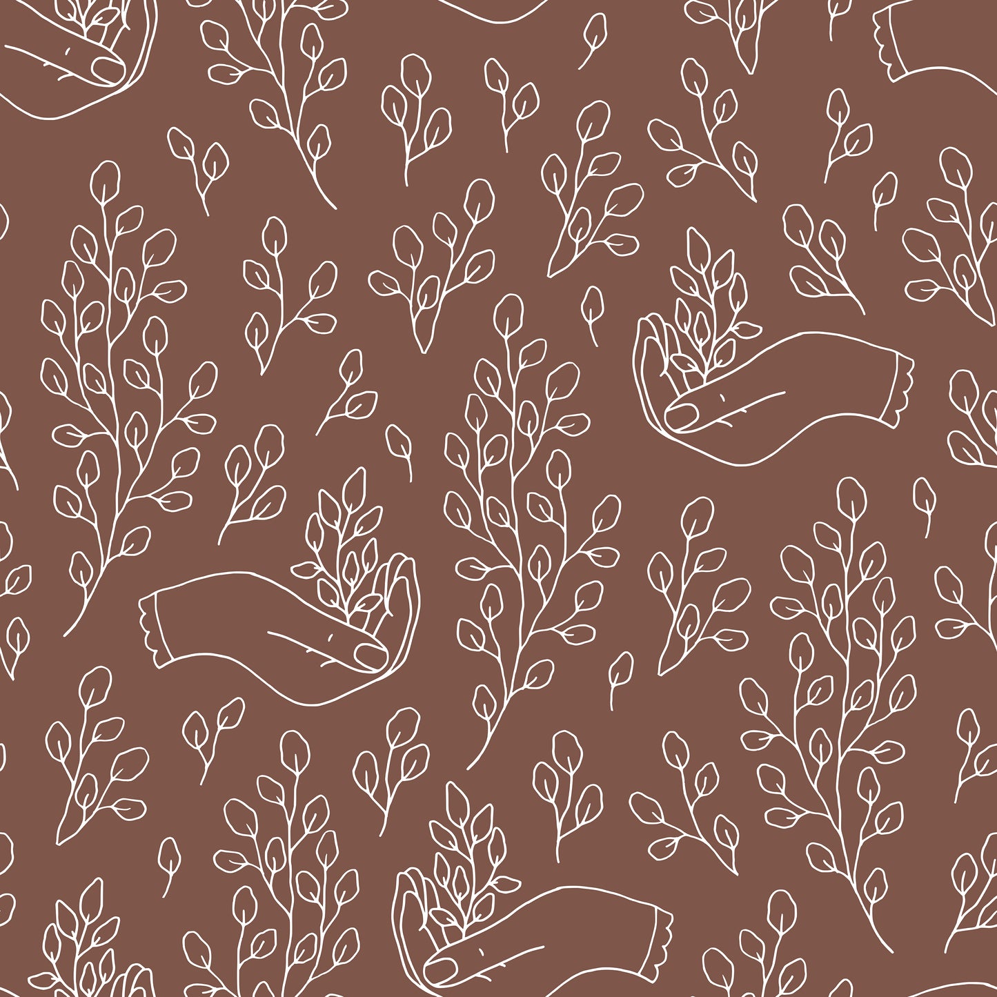 Brown Hand Sown Nature Flowers Self Adhesive Vinyl