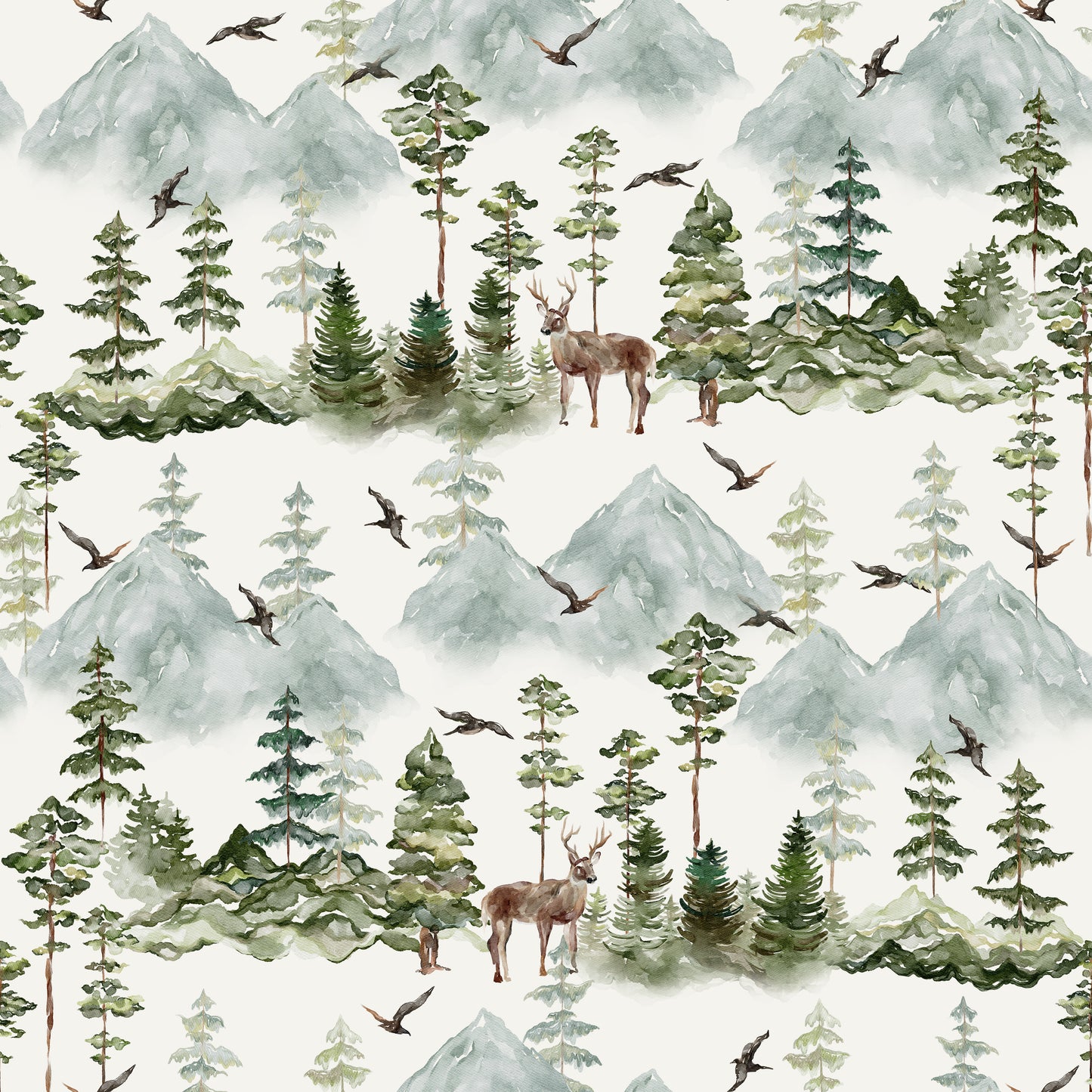 Light Forest Mountain Scene Stag Birds Self Adhesive Vinyl