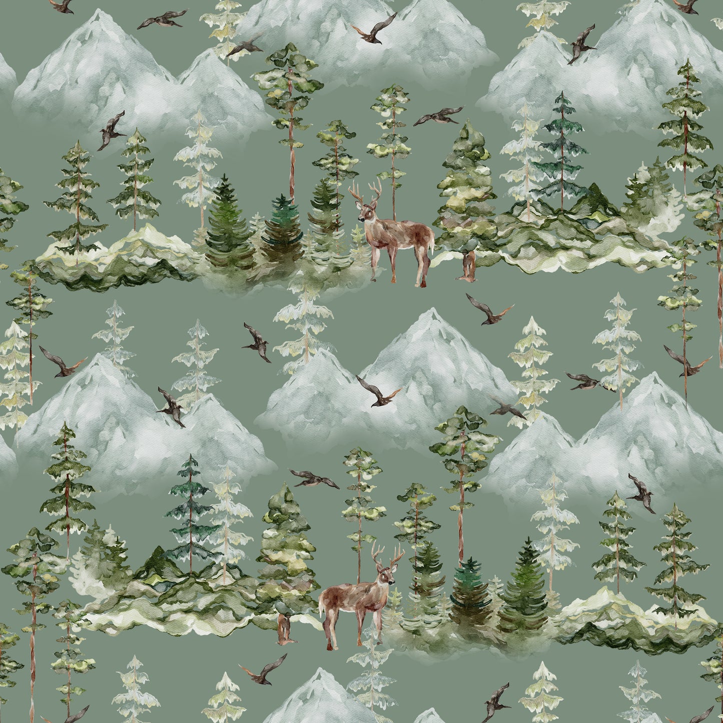 Dark Forest Mountain Scene Stag Birds Self Adhesive Vinyl