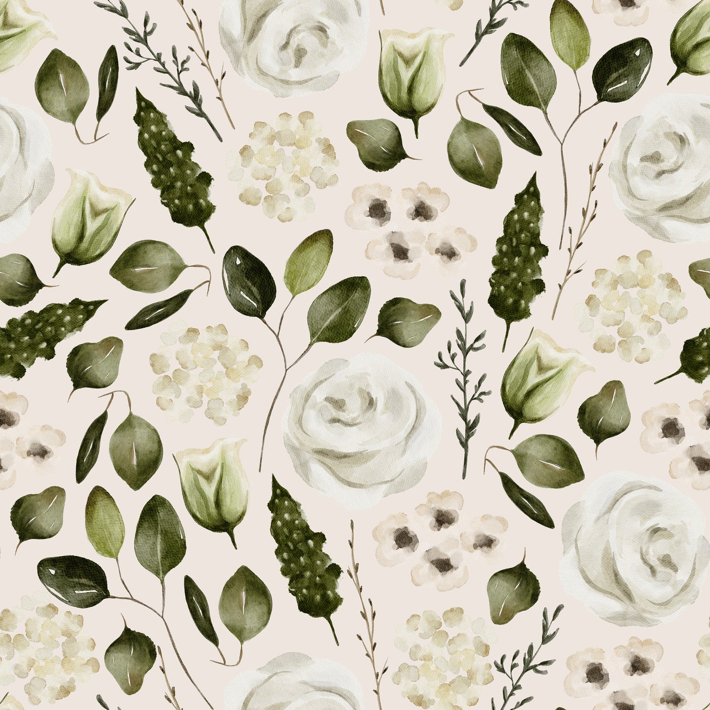 Cream Rose Eucalyptus Florals Vinyl Furniture Wrap
