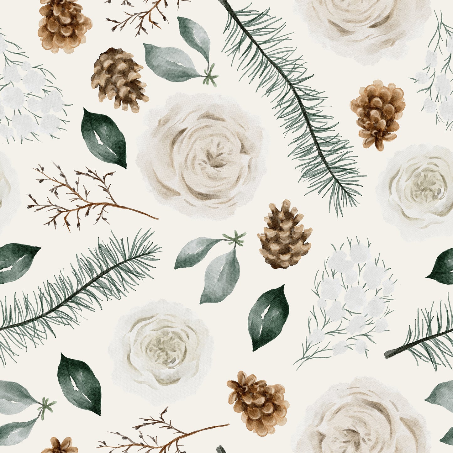 Winter Roses Eucalyptus Pinecone Self Adhesive Vinyl