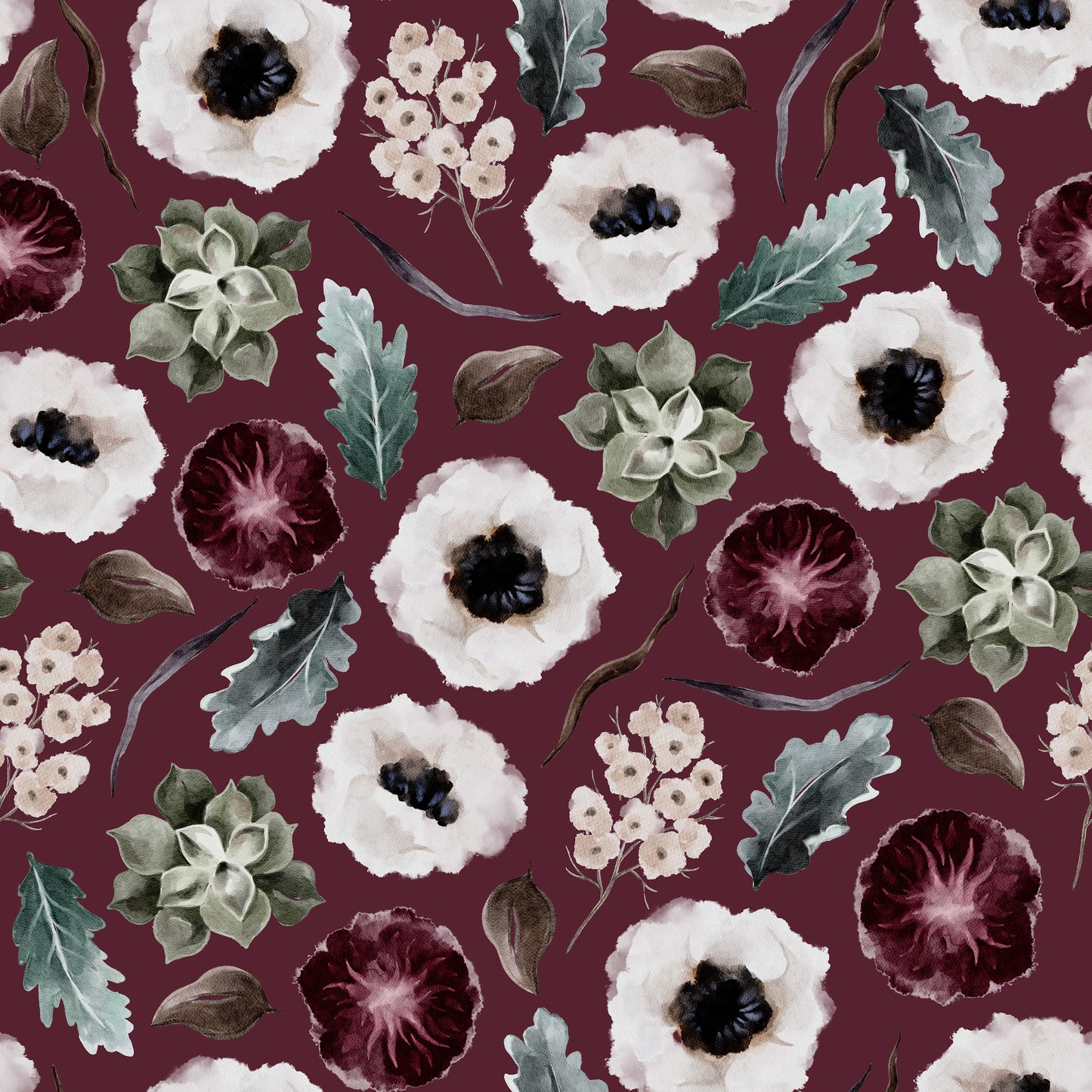 Dark Red Autumnal Floral Blooms Self Adhesive Vinyl