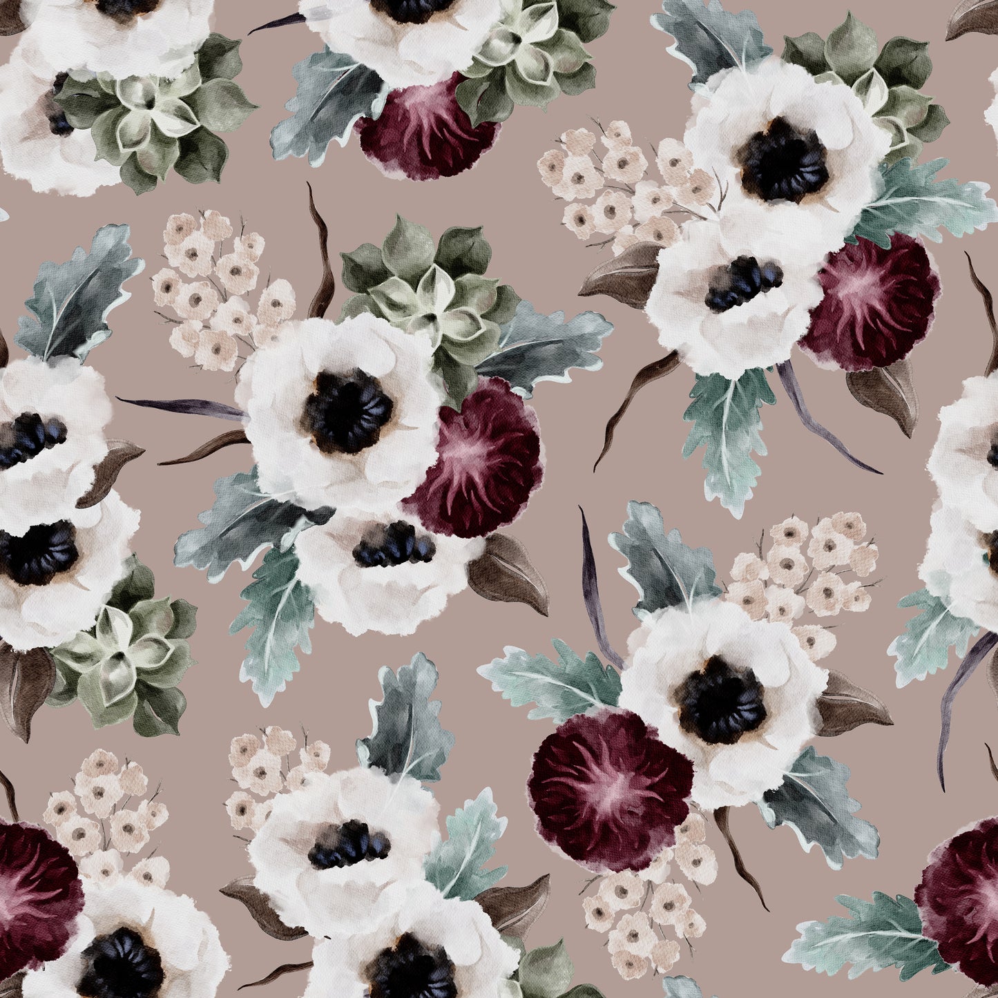 Taupe Autumnal Floral Blooms Vinyl Furniture Wrap