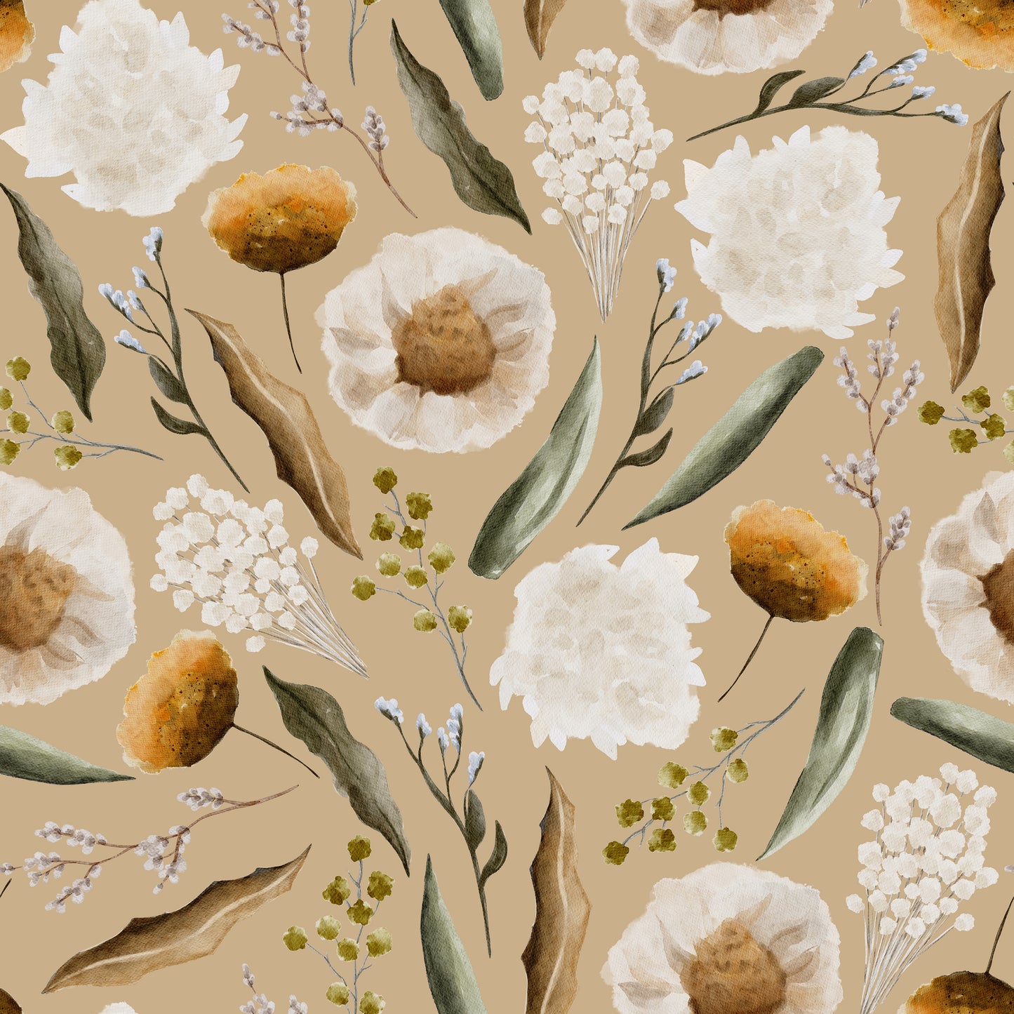 Beige Autumn Floral Blooms Vinyl Furniture Sticker