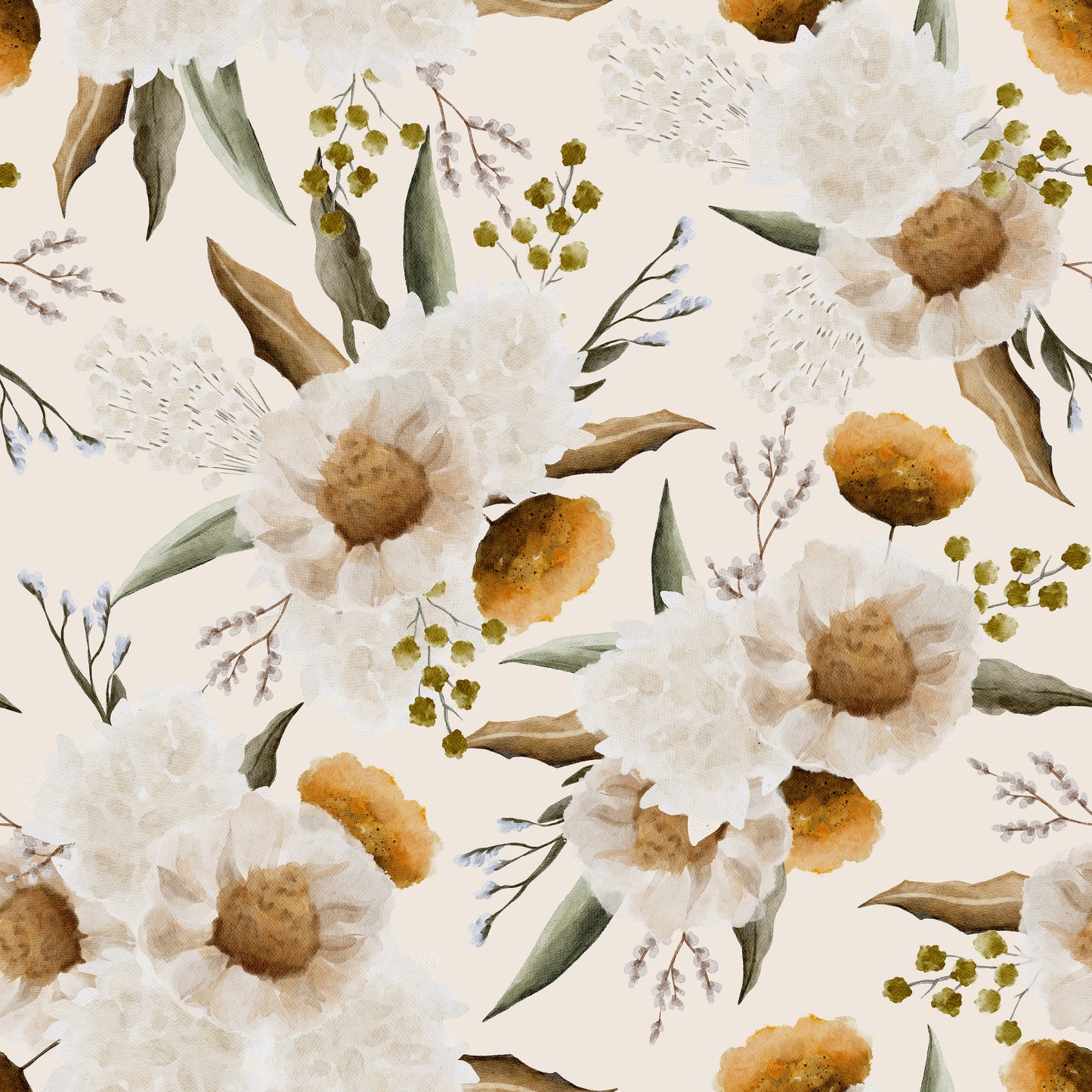 Light Autumn Floral Leafy Blooms Self Adhesive Vinyl